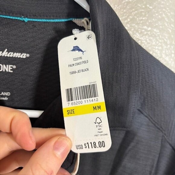 Tommy Bahama Islandzone Polo Mens Medium Athletic Stretch Vented Black NEW - Picture 4 of 7